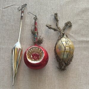 Vintage German Holiday Ornament Lot - Red and Silver